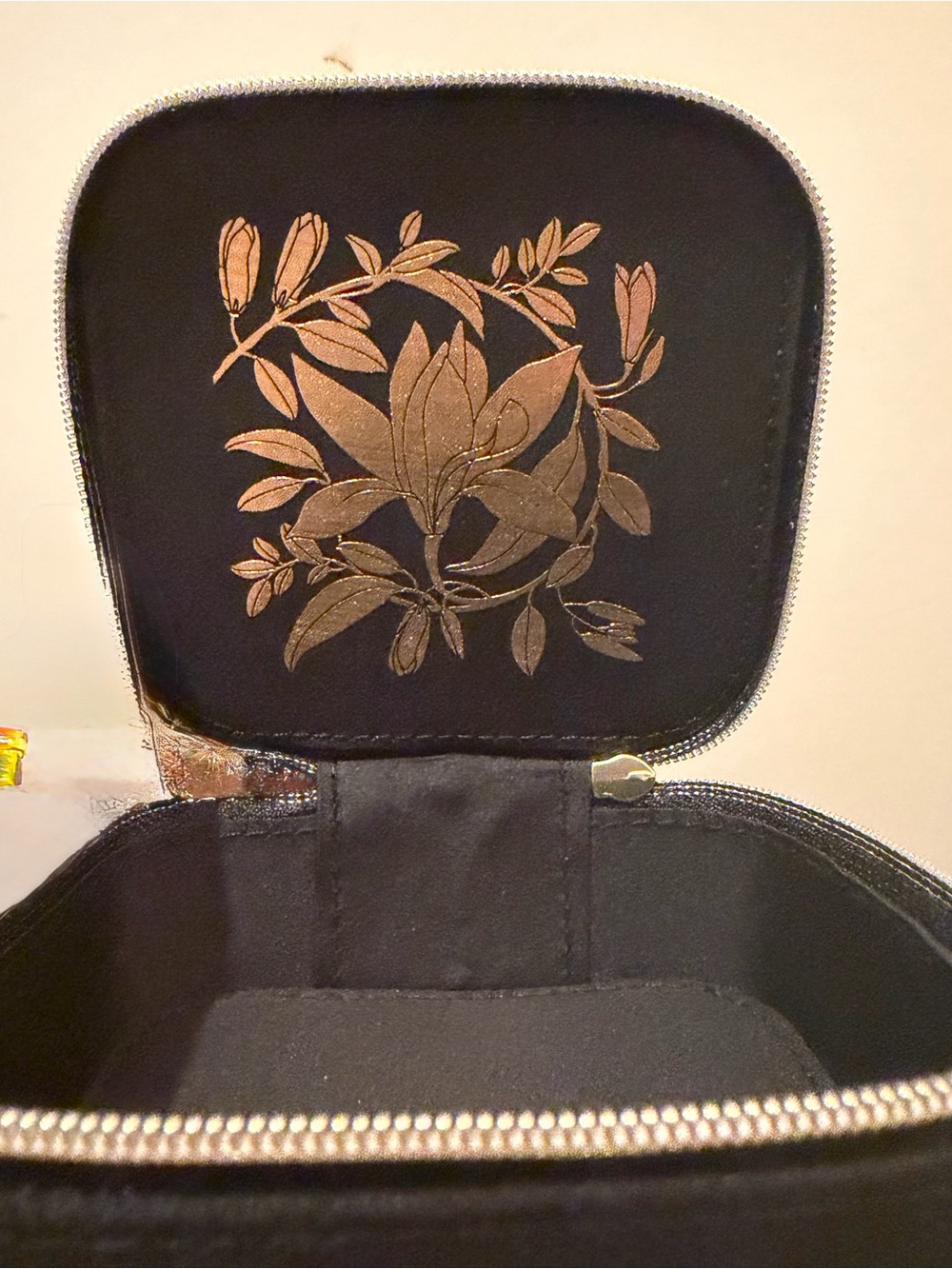 Black Jewelry Travel Case with Gold Floral Detail